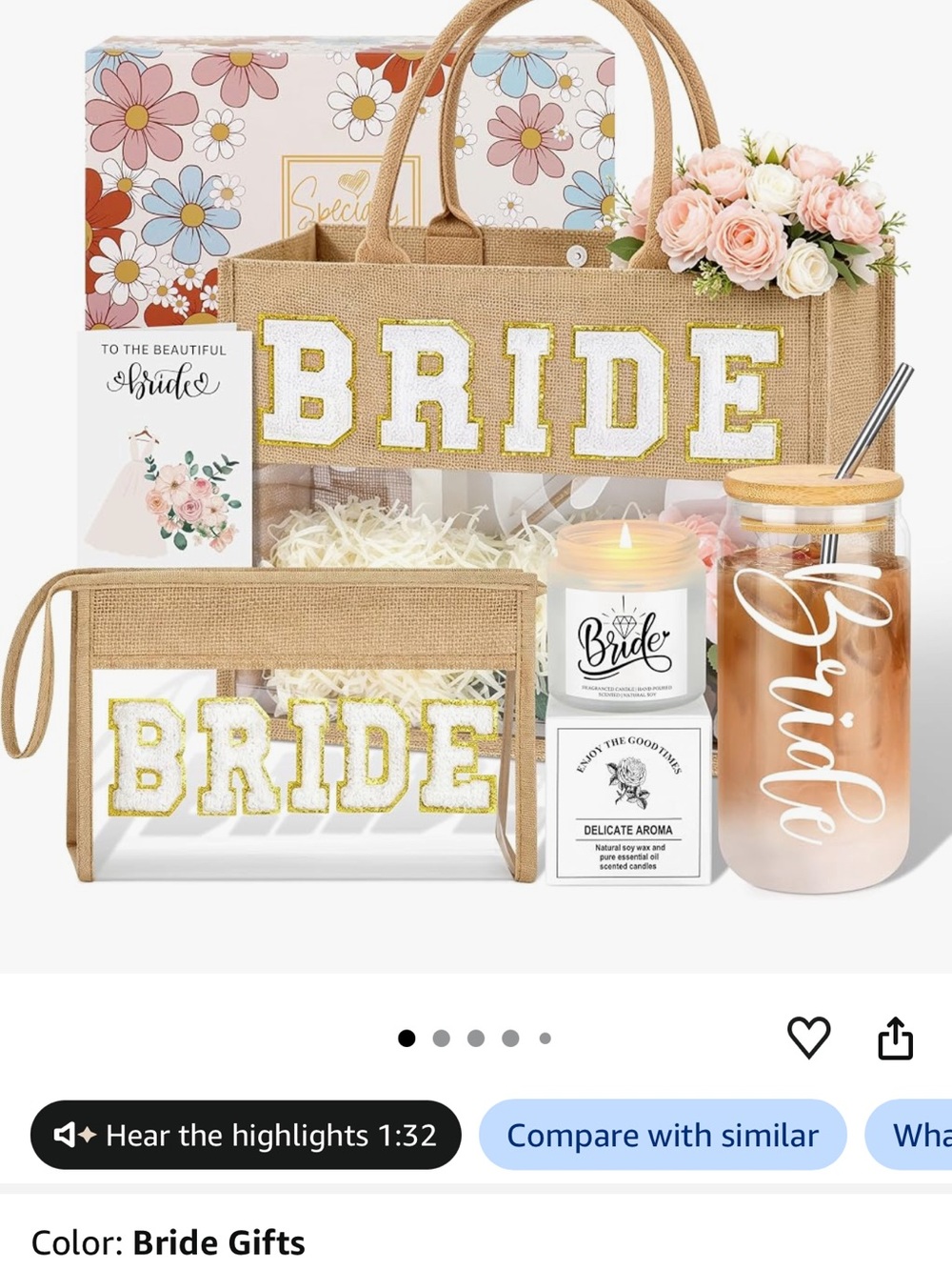 Bride Gift Set - Burlap Bride Tote & Accessories (Pink Accents)